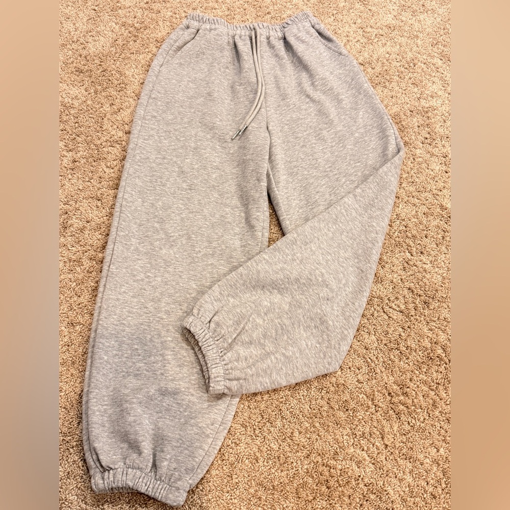 Girls Heather Gray Cotton Jogger Sweatpants Elastic Waist Size L 160cm